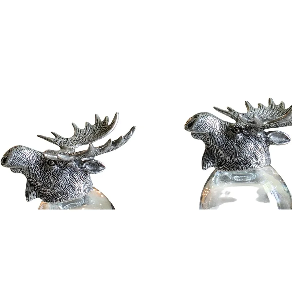 Shot Glass Set Moose Head Pewter Base Cabin Decor Silver Clear